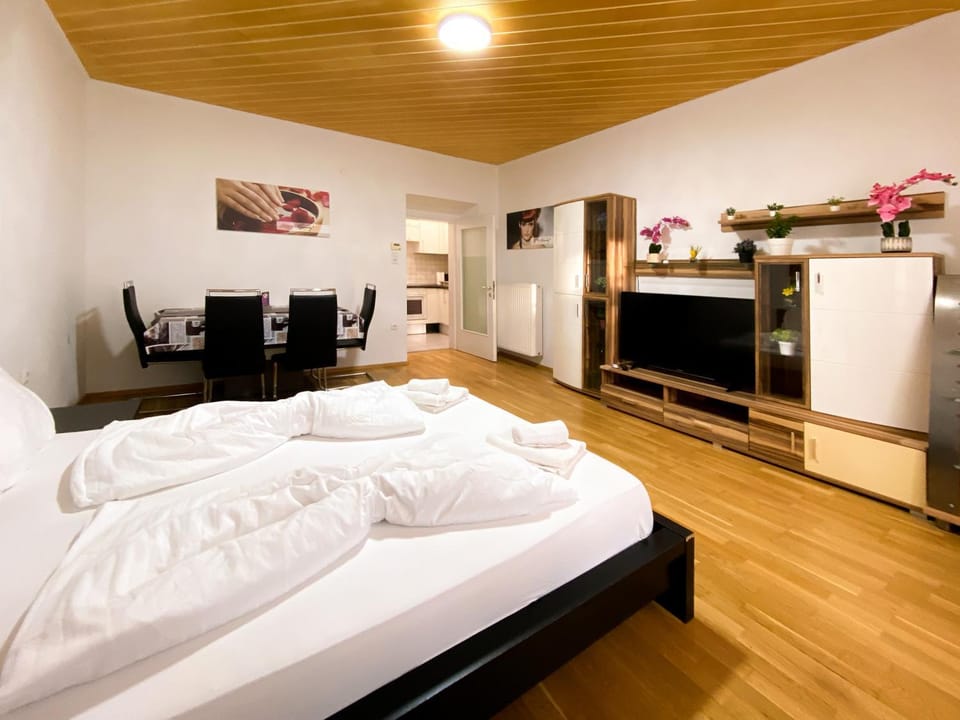 Bed, TV and multimedia, Living room, Photo of the whole room, Seating area, Bedroom