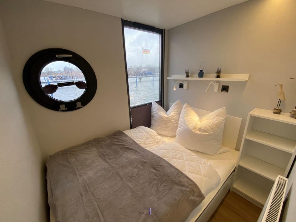Hausboot Fjord Vineta mit Biosauna in Barth Docked boat in Mecklenburg-Vorpommern, Germany