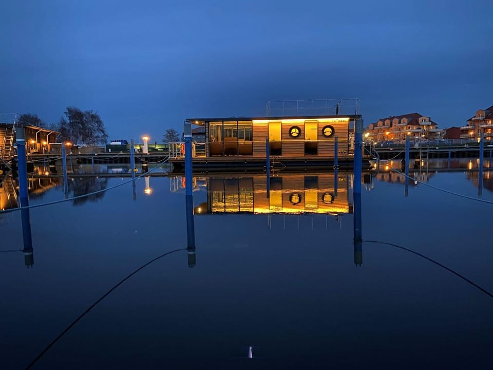 Hausboot Fjord Vineta mit Biosauna in Barth Docked boat in Mecklenburg-Vorpommern, Germany