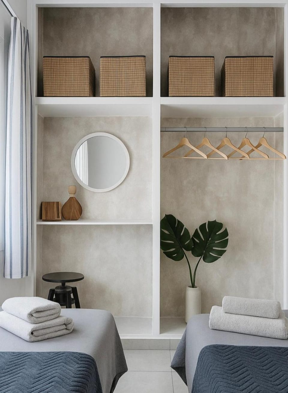 Bed, Bedroom, towels, wardrobe