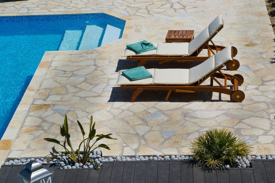 Property building, Living room, Swimming pool