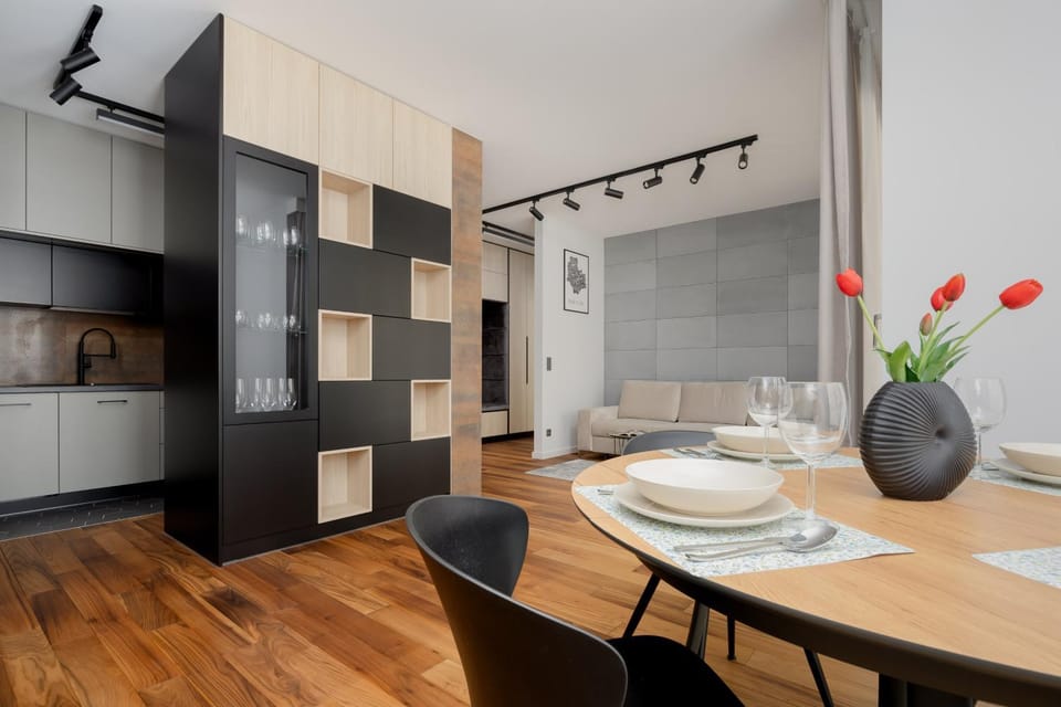 Kitchen or kitchenette, Living room, Seating area, Dining area