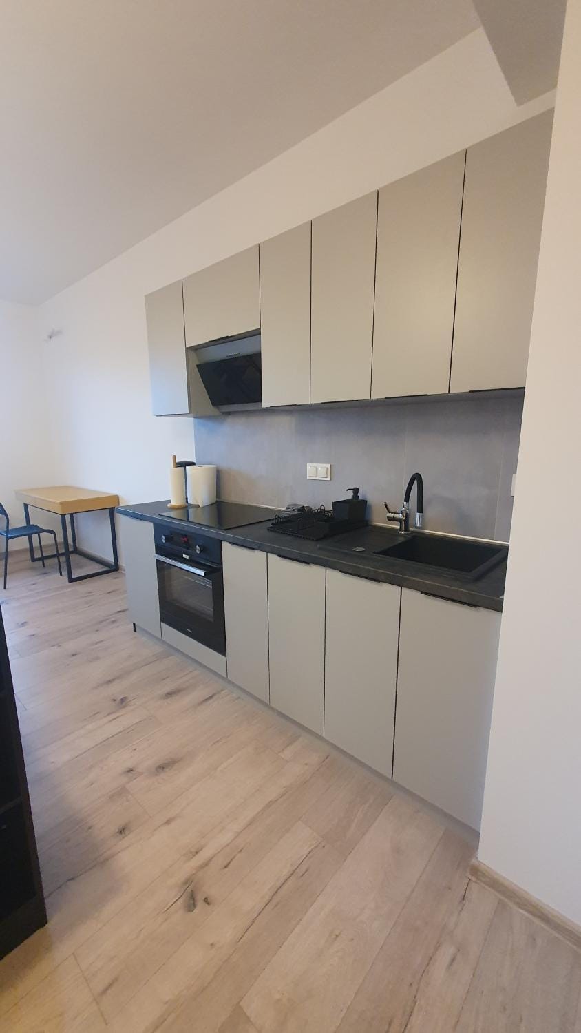 Kitchen or kitchenette, stove