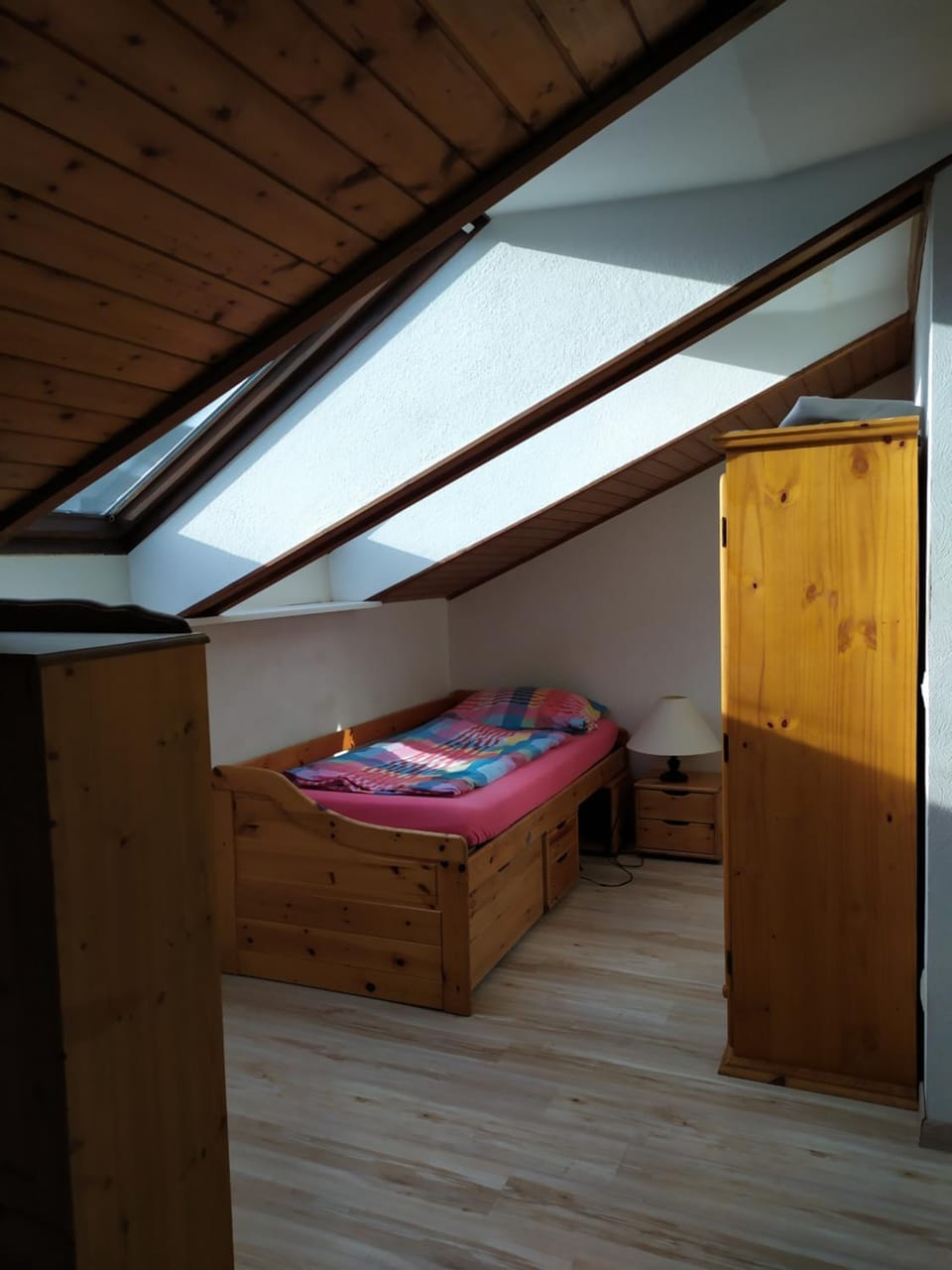 Bed, wardrobe
