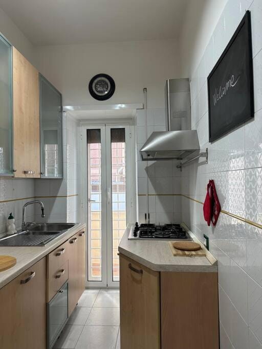 Kitchen or kitchenette, stove