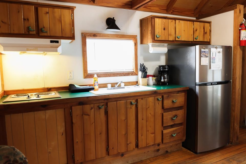 Kitchen or kitchenette, stove