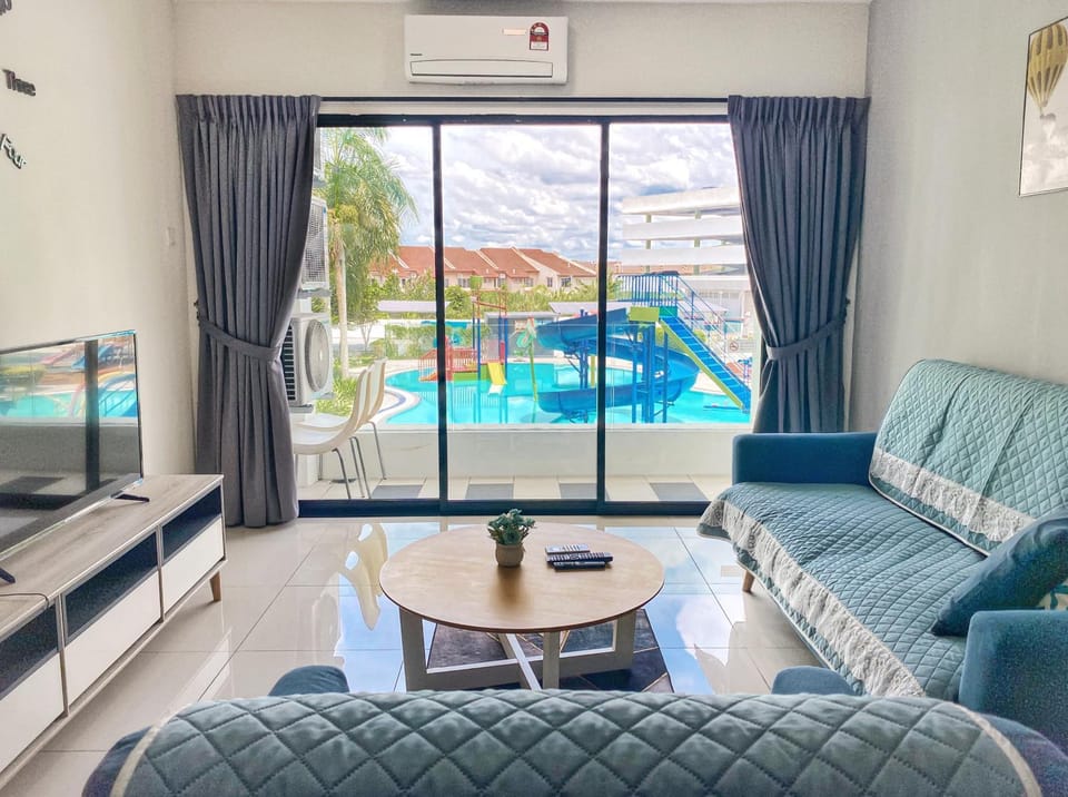 Living room, Pool view, air conditioner