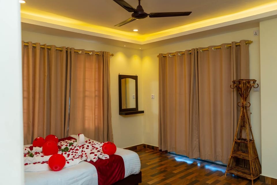 Bed, wardrobe