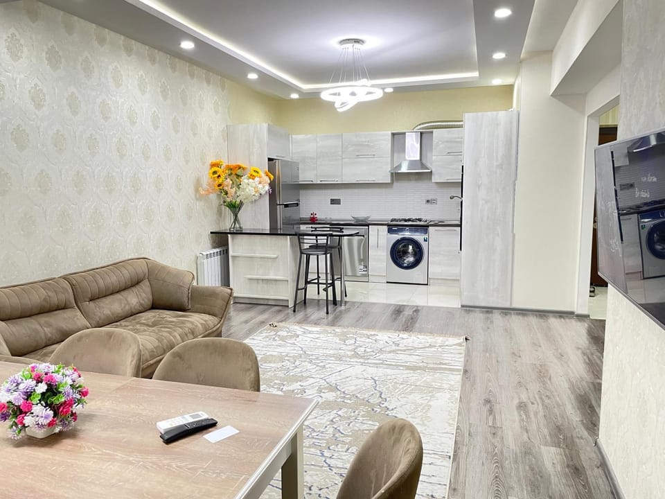 Kitchen or kitchenette, Living room, Seating area, dishwasher, minibar, stove, washing machine