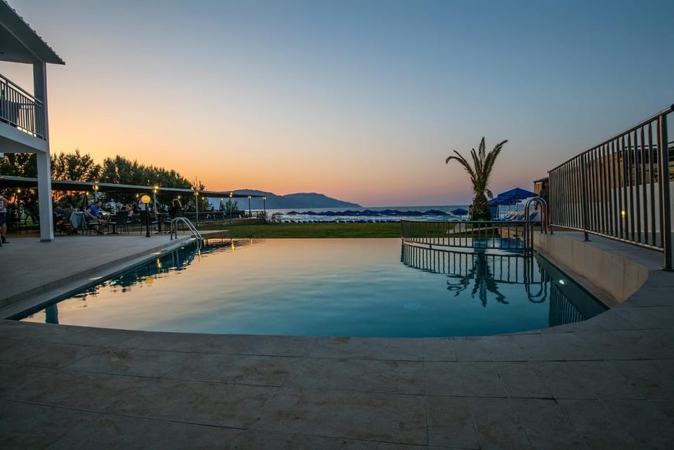 Patio, Pool view, Sea view, Swimming pool, Sunset