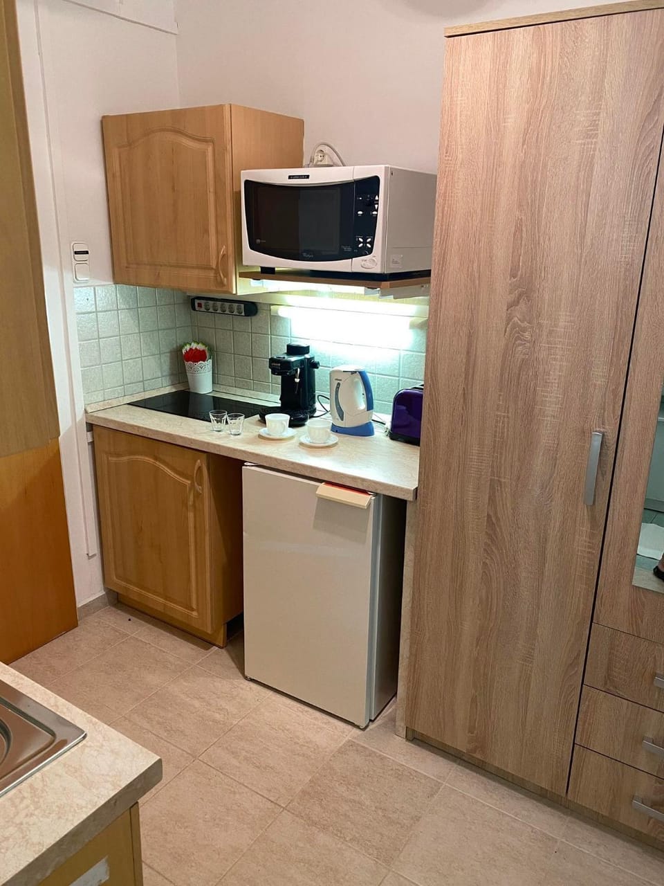 Kitchen or kitchenette, minibar, stove