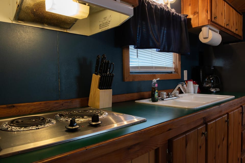 Kitchen or kitchenette, stove