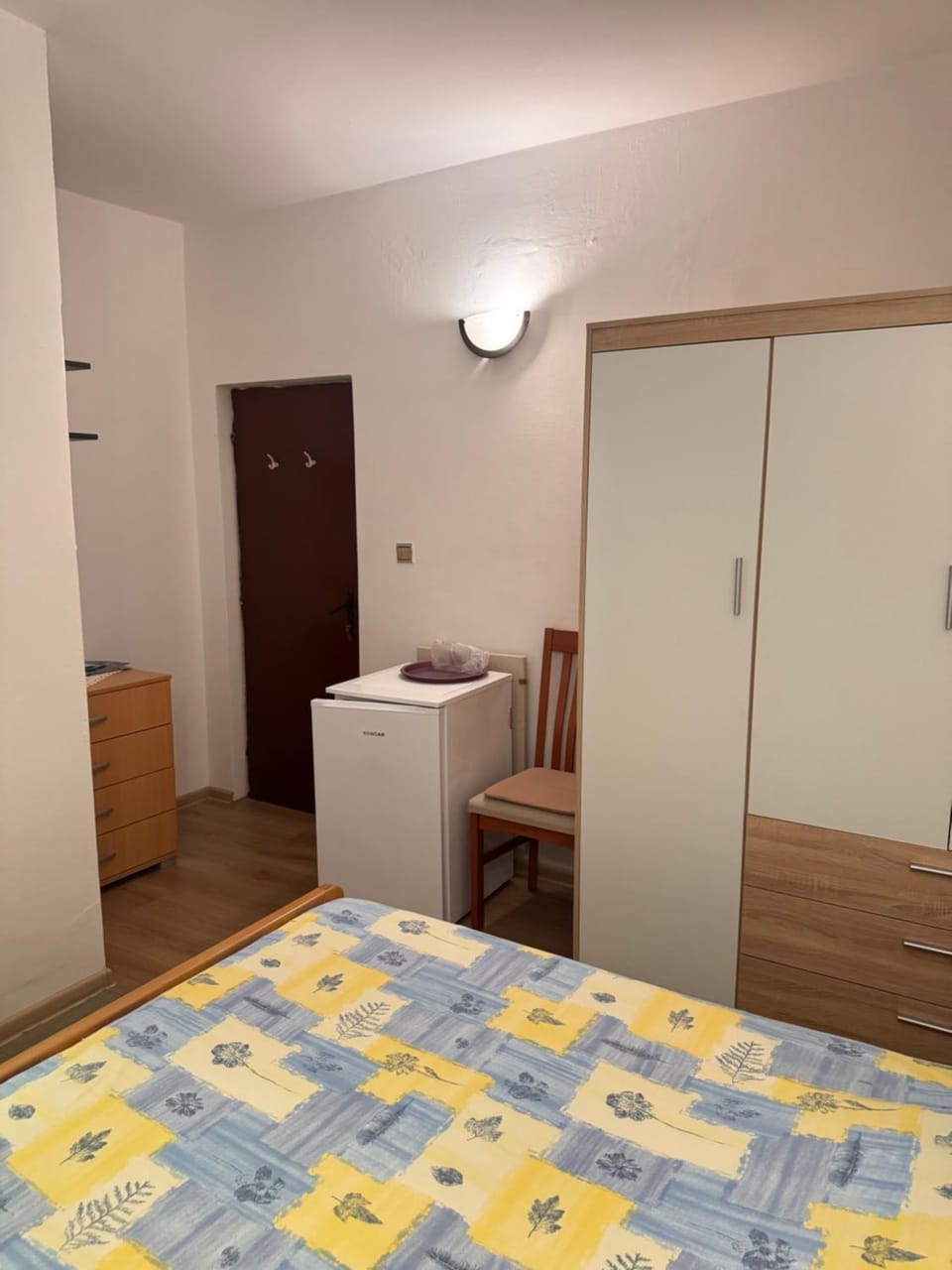 Bed, wardrobe