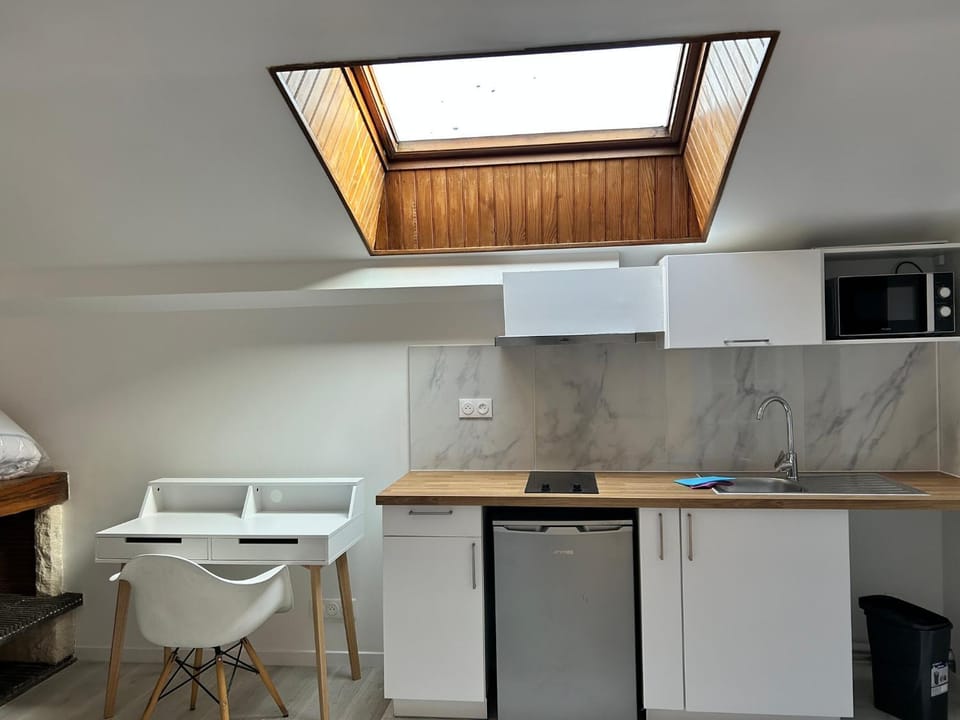 Kitchen or kitchenette, minibar, stove