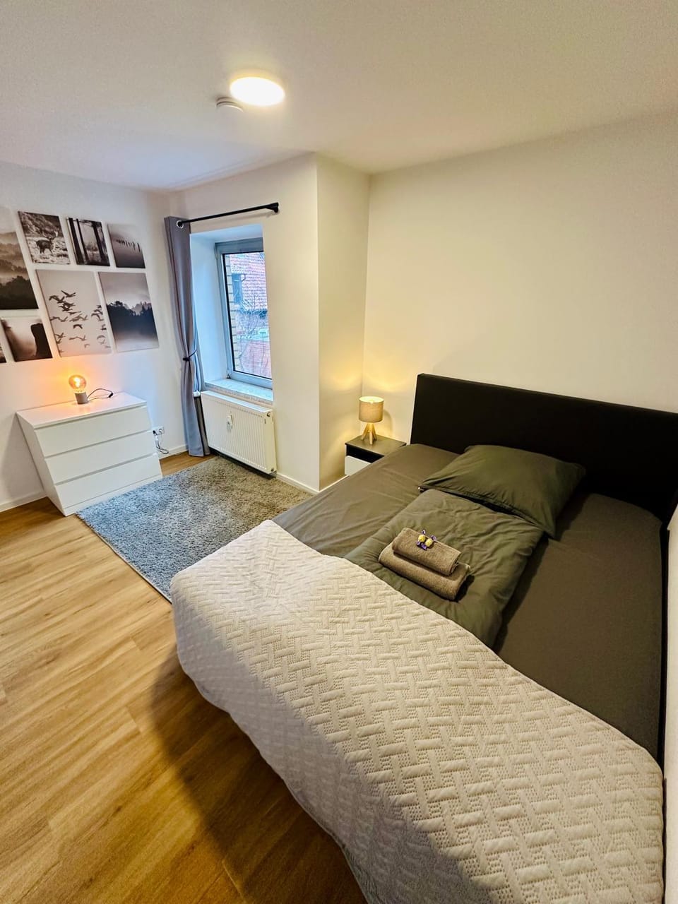 Bed, Photo of the whole room, Bedroom, towels, wardrobe
