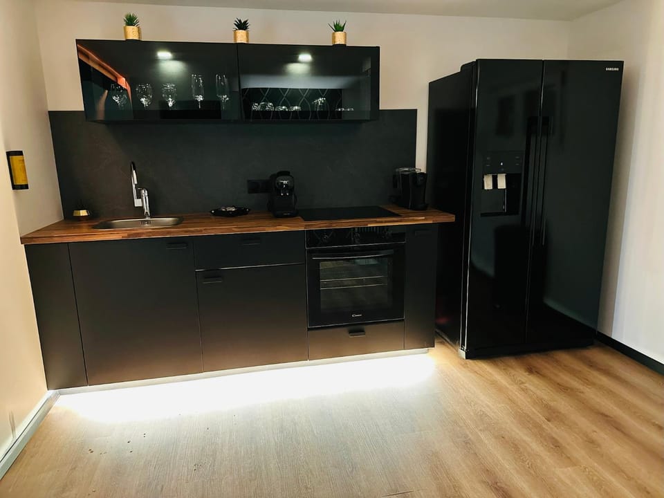 Kitchen or kitchenette, stove