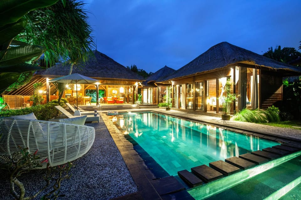 Property building, Night, Pool view, Swimming pool