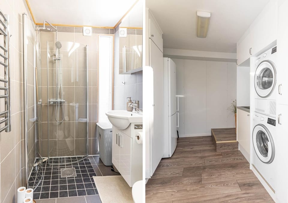 Shower, Toilet, Bathroom, washing machine, dryer