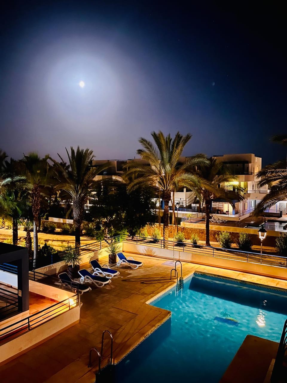 Night, Pool view, Swimming pool, Swimming pool