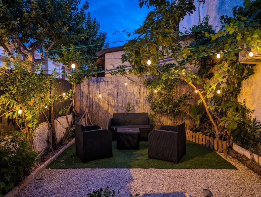 Patio, Night, Seating area, Garden view