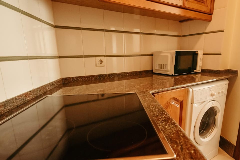 Kitchen or kitchenette, minibar, stove, washing machine