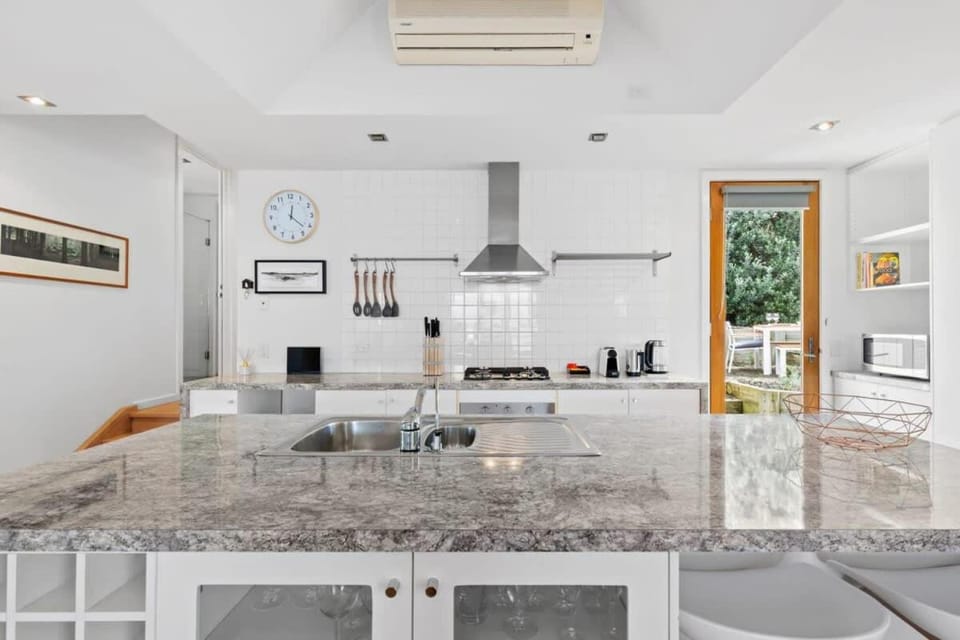 Kitchen or kitchenette, stove