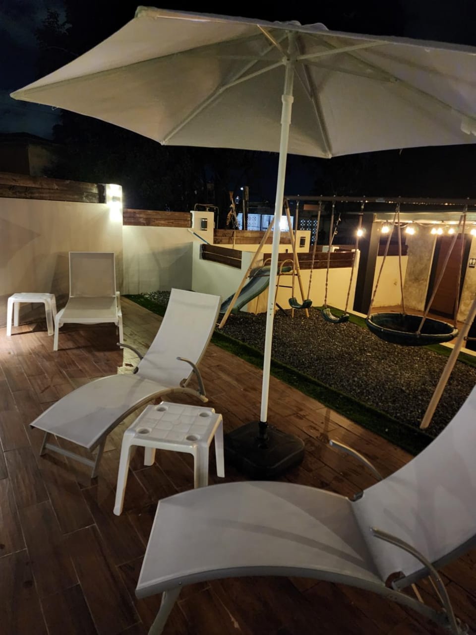 Patio, Night, Balcony/Terrace, Swimming pool, sunbed