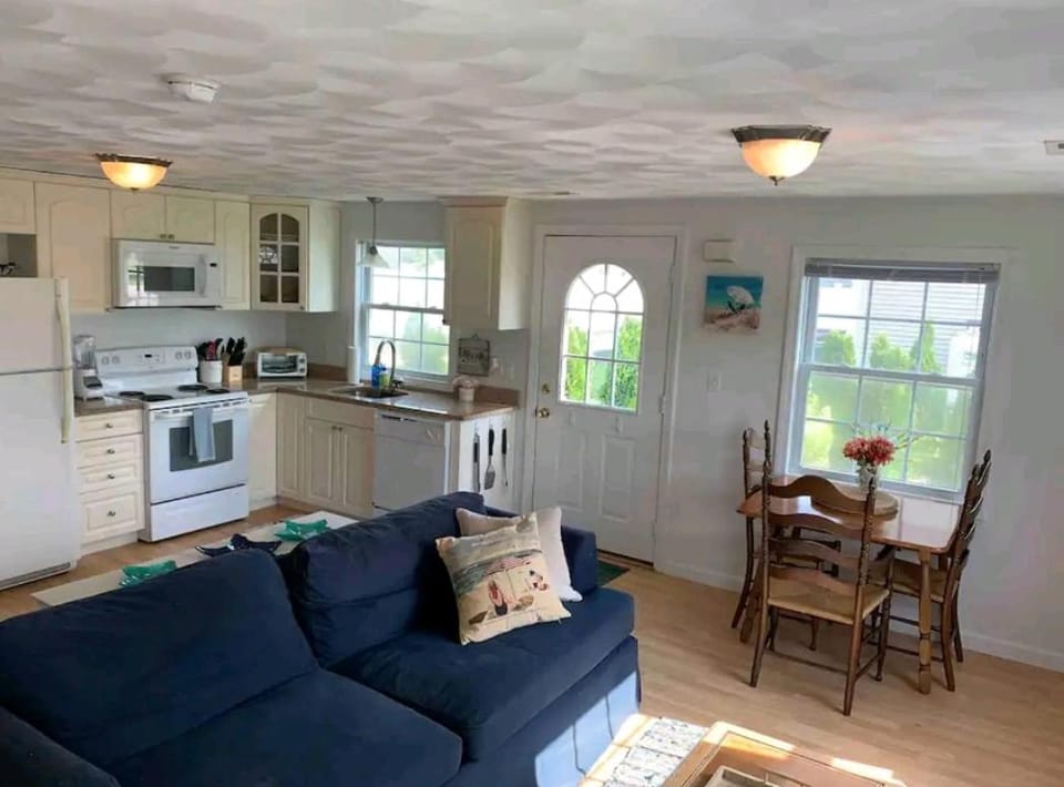 Kitchen or kitchenette, Living room, Dining area, dishwasher, oven, stove, toaster