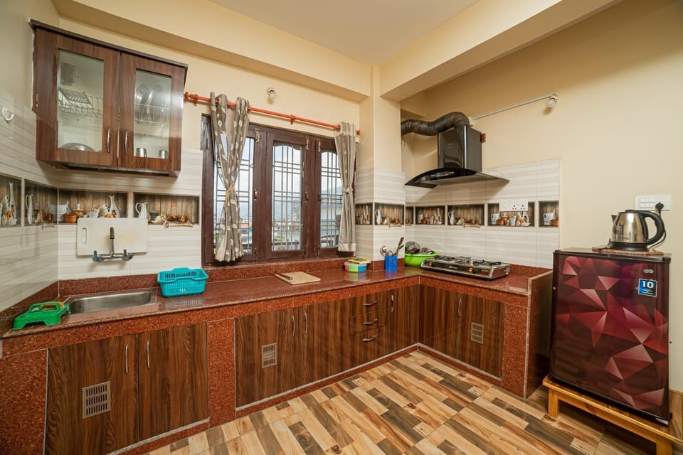 Kitchen or kitchenette, stove