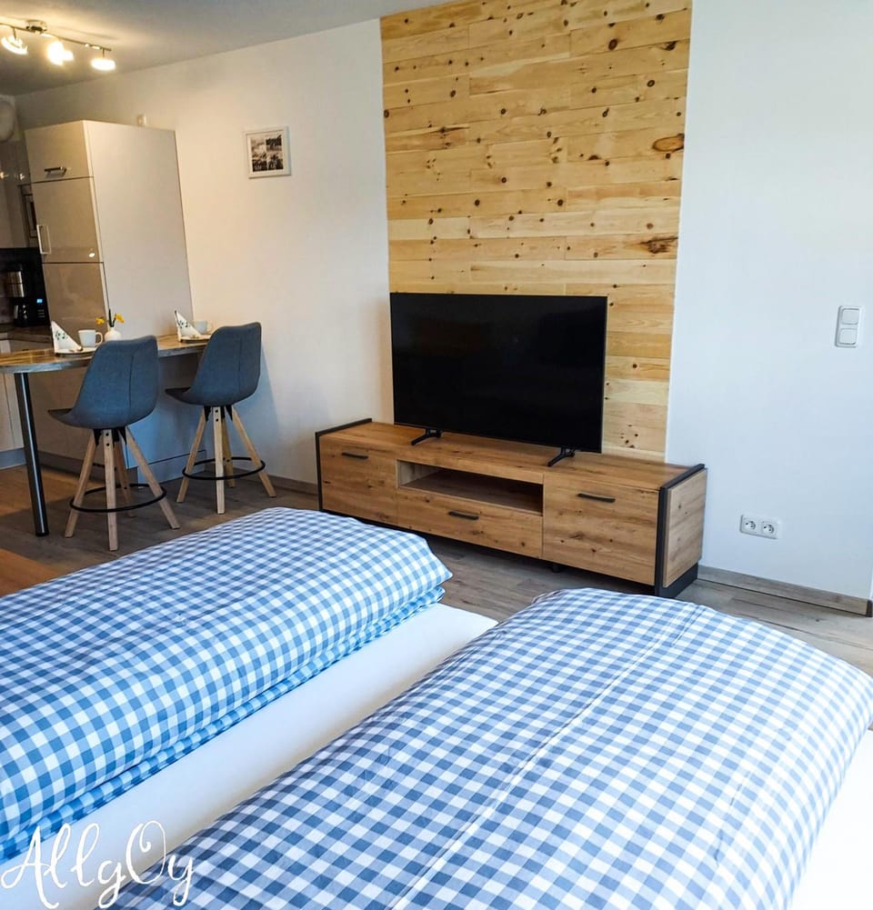 Bed, TV and multimedia, Kitchen or kitchenette, Photo of the whole room, Dining area