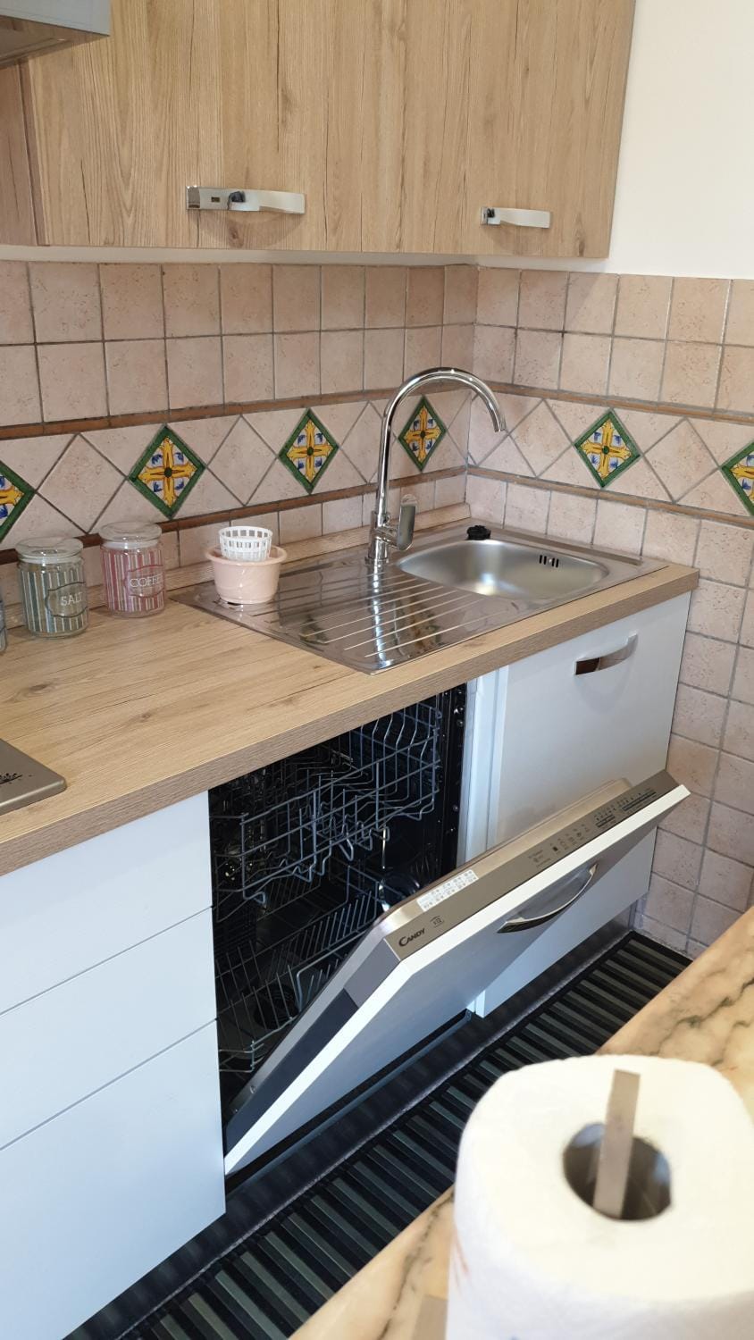 Kitchen or kitchenette, stove