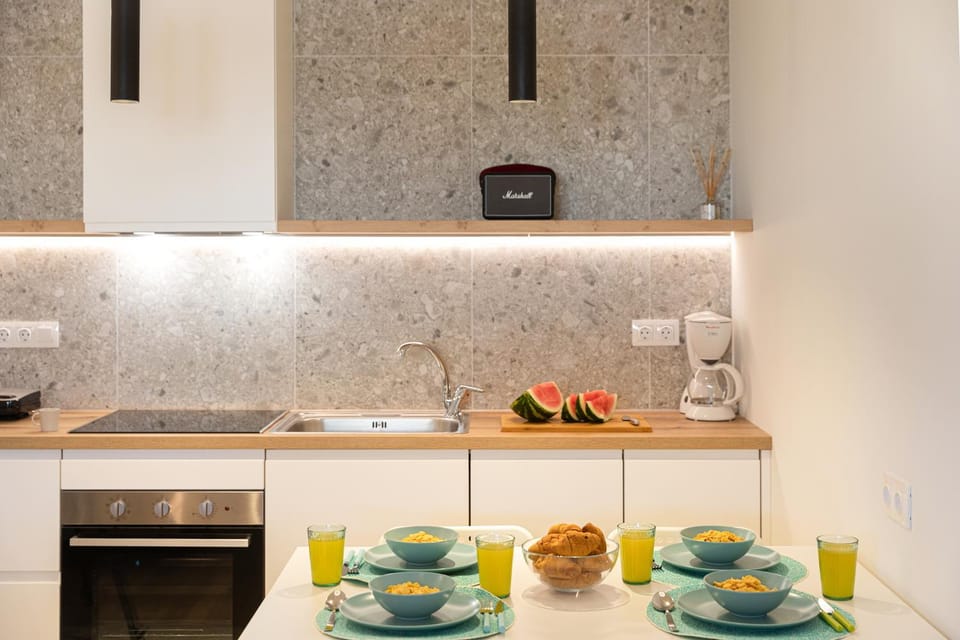 Kitchen or kitchenette, stove