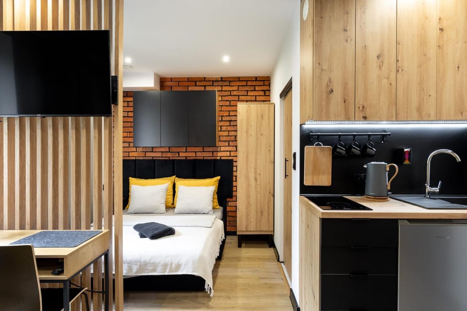 Bed, TV and multimedia, Coffee/tea facilities, Kitchen or kitchenette, Photo of the whole room, Bedroom, minibar