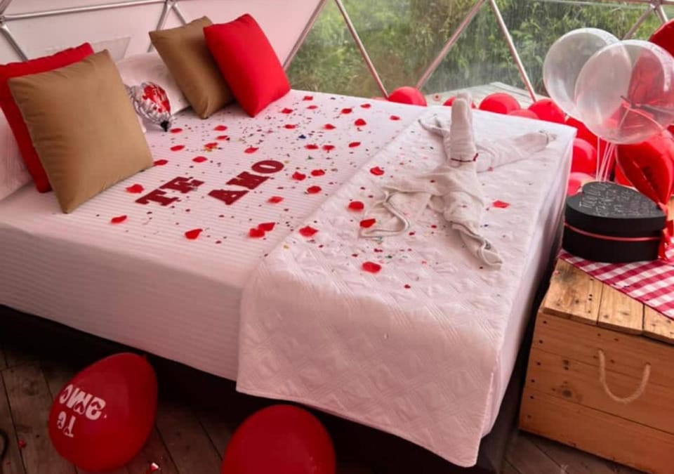 Bed, Photo of the whole room, Bedroom, towels, wedding