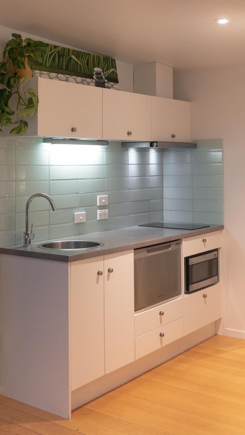 Kitchen or kitchenette, stove