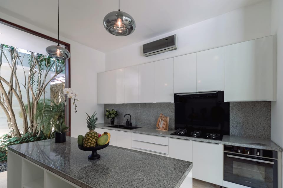 Kitchen or kitchenette, stove
