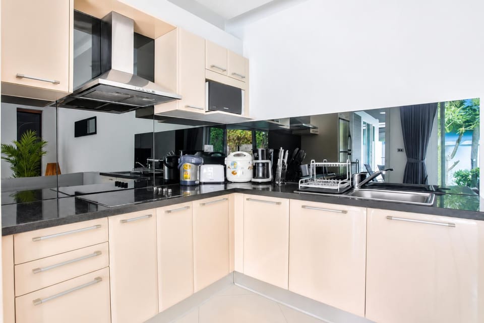 Kitchen or kitchenette, stove