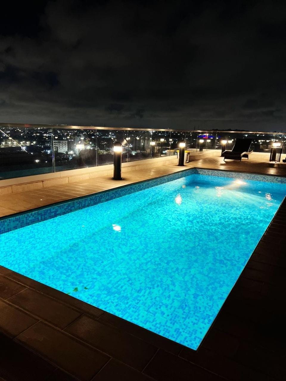Night, Balcony/Terrace, Pool view, Swimming pool