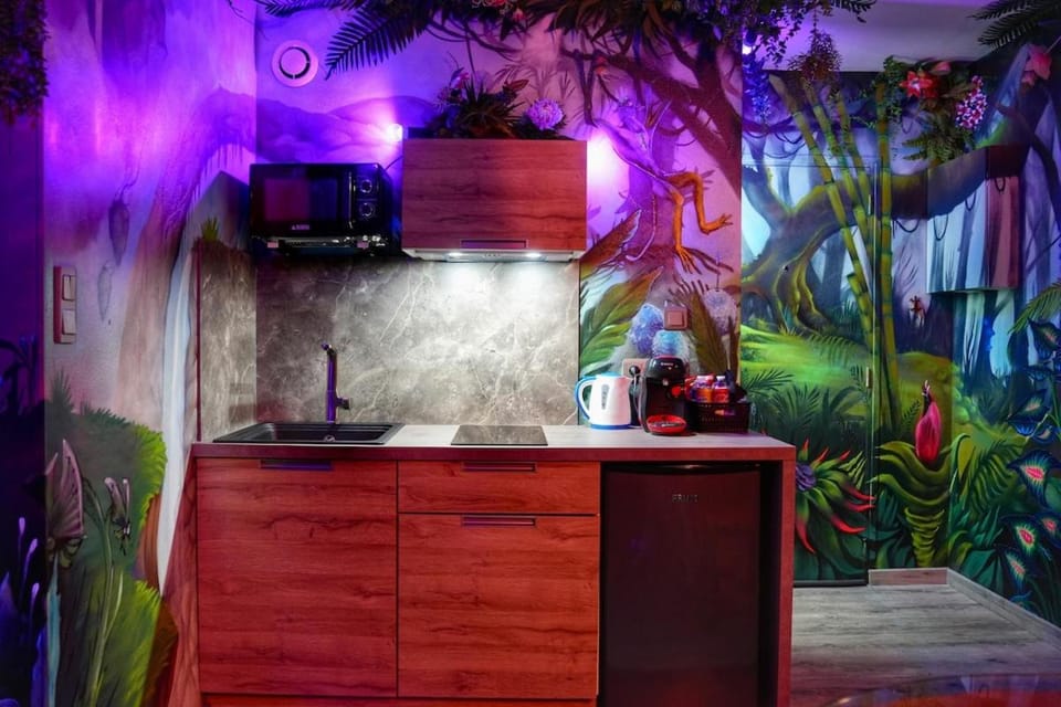 Kitchen or kitchenette, microwave, stove, kitchen