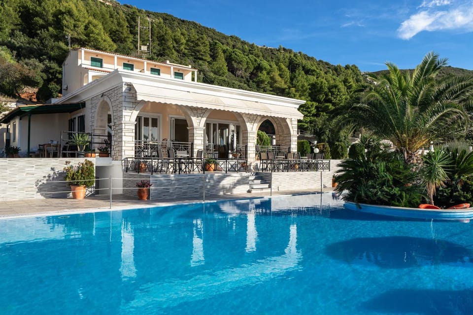 Property building, Living room, Swimming pool