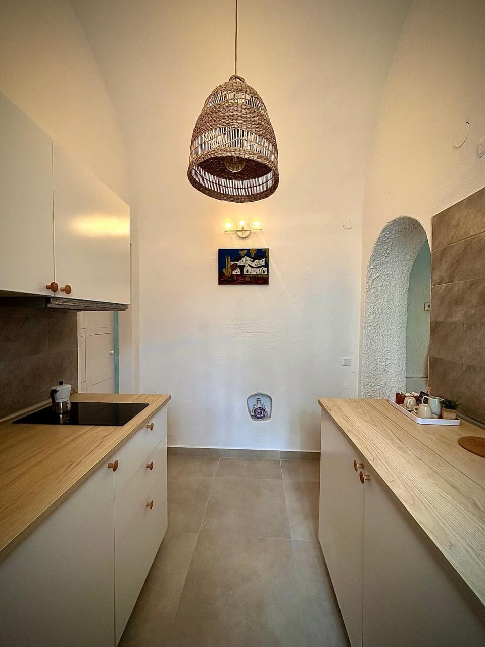 Kitchen or kitchenette, stove