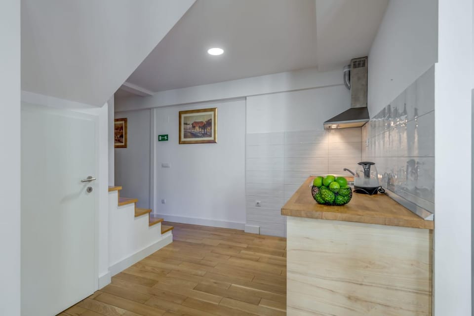 Kitchen or kitchenette, stove