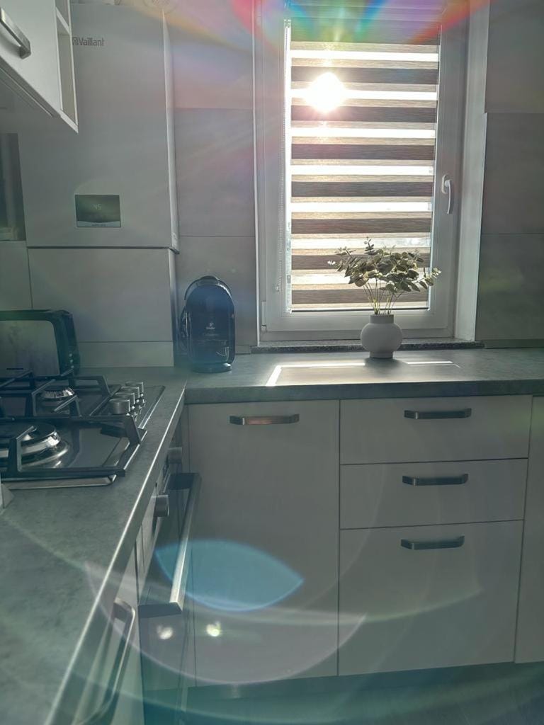 Kitchen or kitchenette, stove