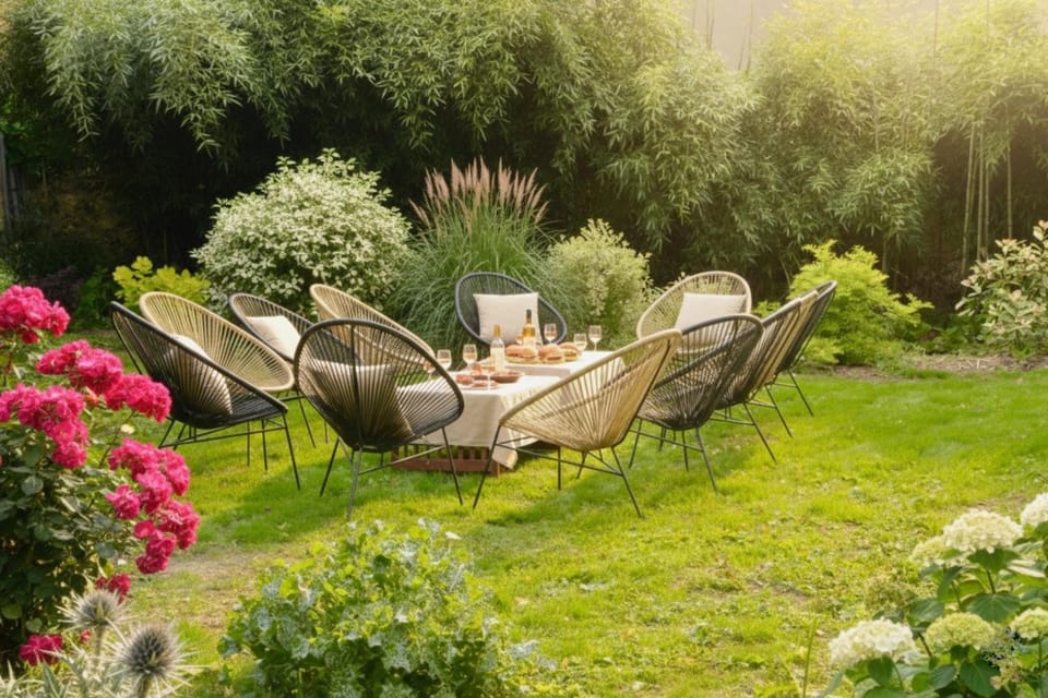 Day, Summer, Garden, Garden, River view, furniture, sunbed
