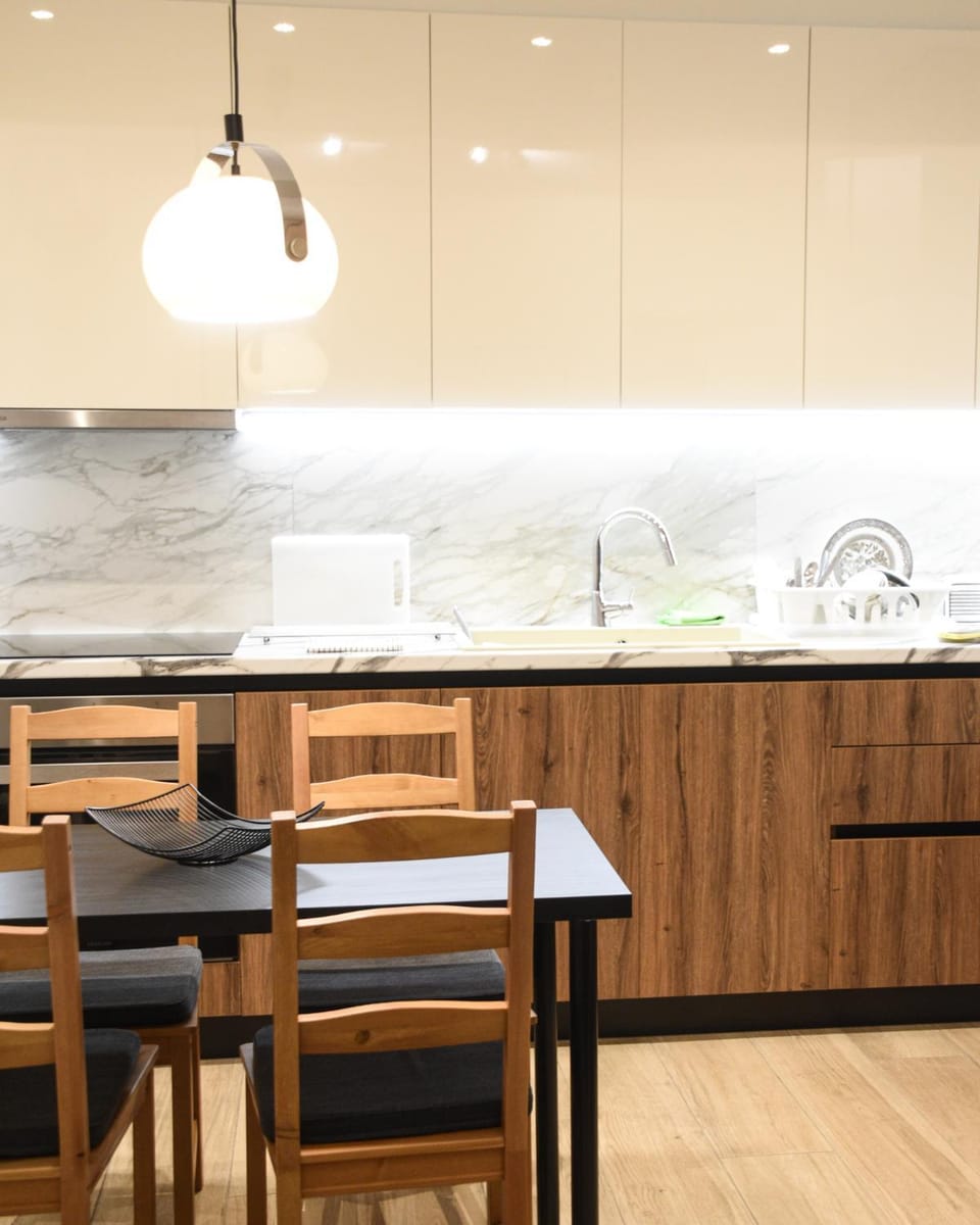 Kitchen or kitchenette, stove