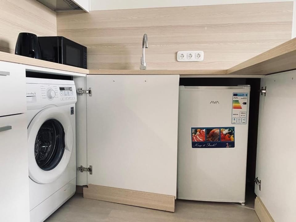Kitchen or kitchenette, minibar, washing machine