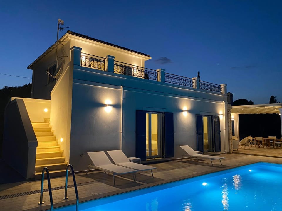 Property building, Night, Pool view, Swimming pool
