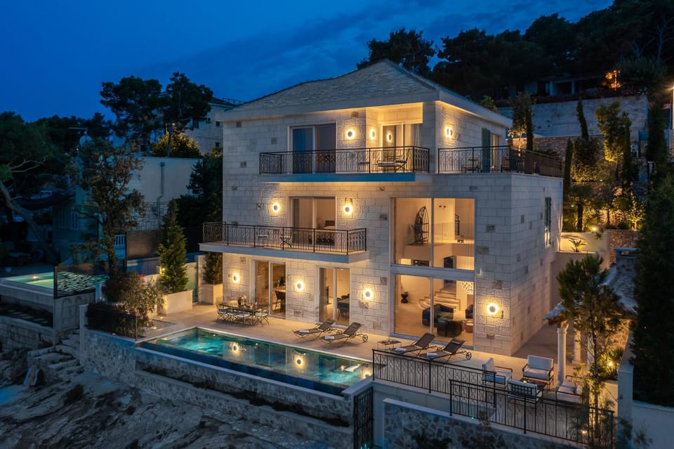 Night, Pool view, Swimming pool