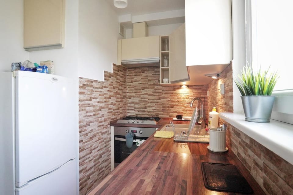 Kitchen or kitchenette, dishwasher, oven, stove
