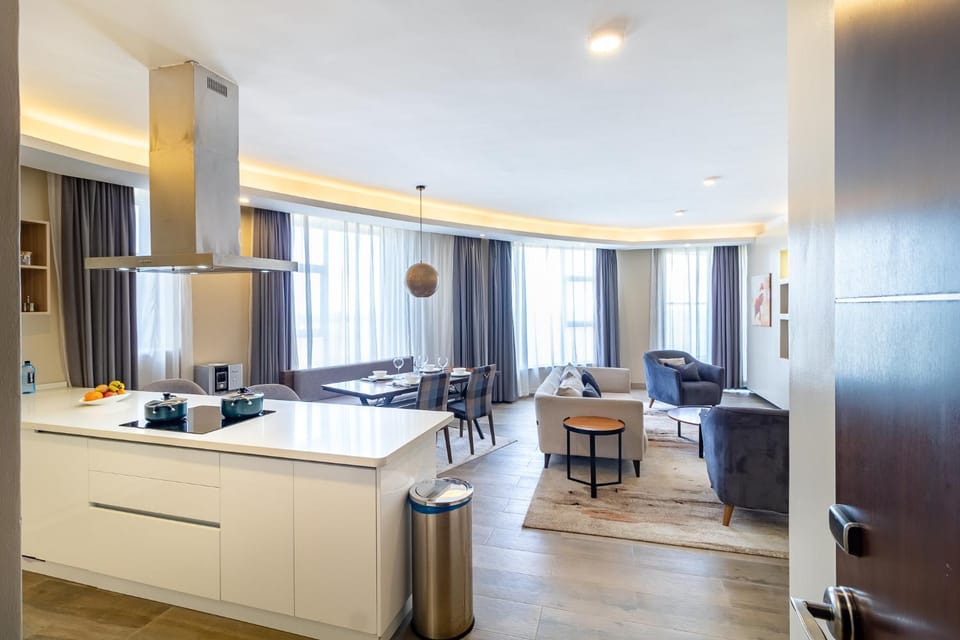 Kitchen or kitchenette, Living room, Seating area, oven, stove